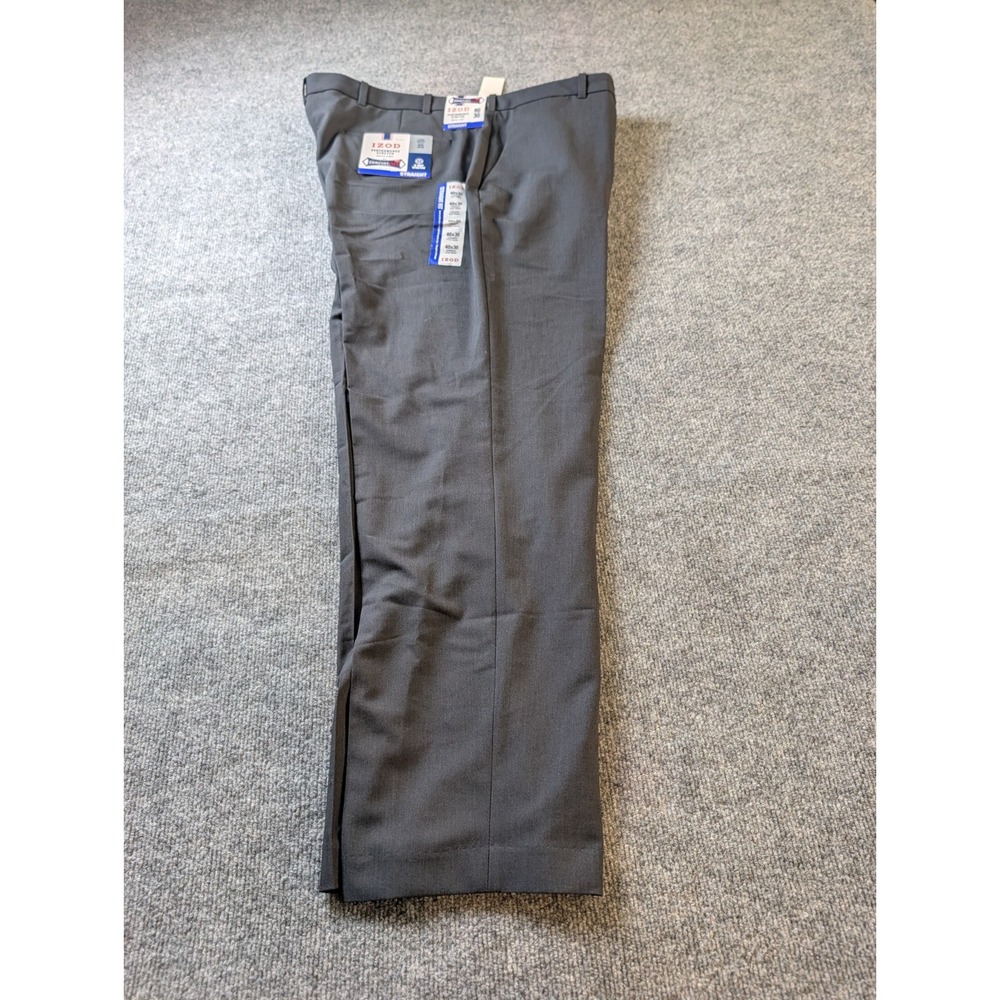 IZOD Mens Dress Pants 40x30 Charcoal Grey Comfort Flex Stretch Flat Front NWT